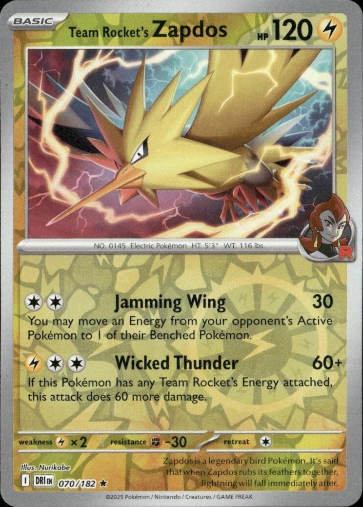 Pokemon Team Rocket's Zapdos 070/182 SV10: Destined Rivals Holo