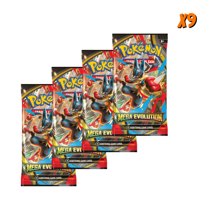 Pokemon Mega Evolution Base Booster Pack Bundle (9 Packs) .