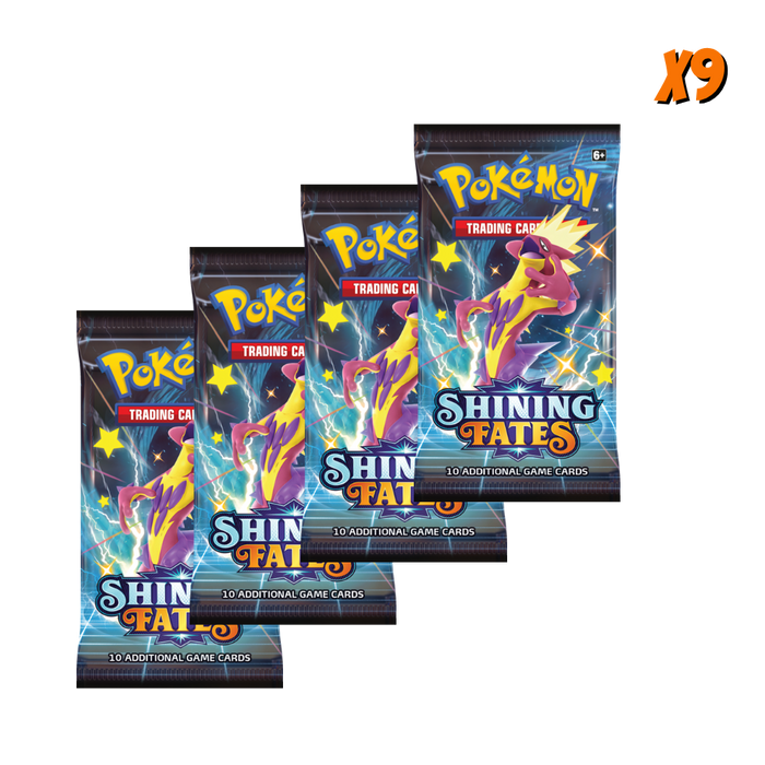 Pokemon Shining Fates Booster Pack Bundle (9 Packs) .