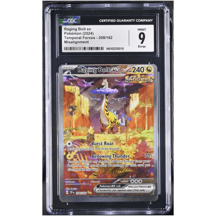 Graded Pokemon Card - Raging Bolt ex 208/162 - CGC 9 (Error) - EternaCards