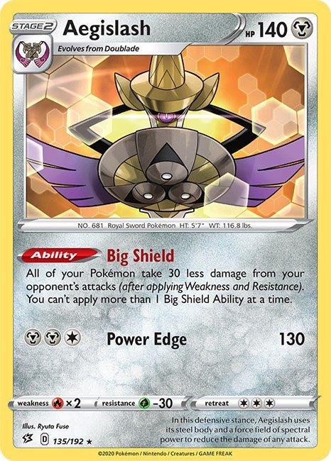 Pokemon Aegislash 135/192 SWSH02: Rebel Clash Reverse Holo - EternaCards