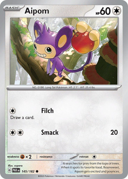 Pokemon Aipom - 145/182 145/182 SV04: Paradox Rift Reverse Holofoil - EternaCards