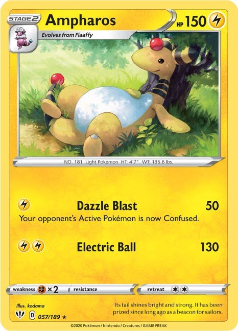 Pokemon Ampharos 057/189 SWSH03: Darkness Ablaze Normal - Eterna Cards