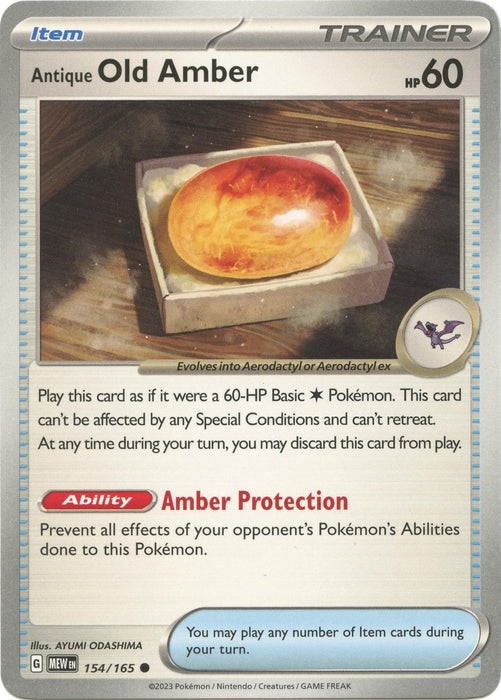 Pokemon Antique Old Amber 154/165 SV: Scarlet & Violet 151 Reverse Holo - Eterna Cards