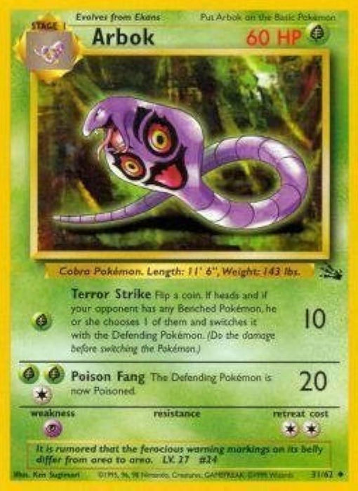 Pokemon Arbok 31/62 Fossil Unlimited - Eterna Cards
