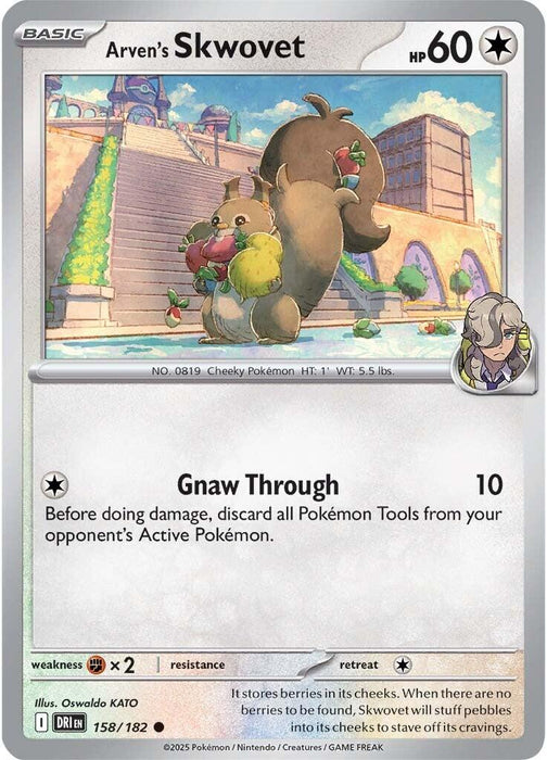 Pokemon Arven's Skwovet 158/182 SV10: Destined Rivals Reverse Holo - EternaCards