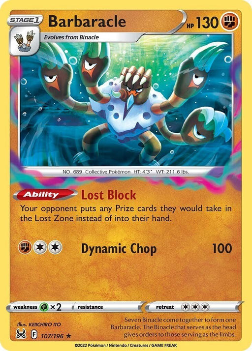 Pokemon Barbaracle 107/196 SWSH11: Lost Origin Reverse Holo - EternaCards