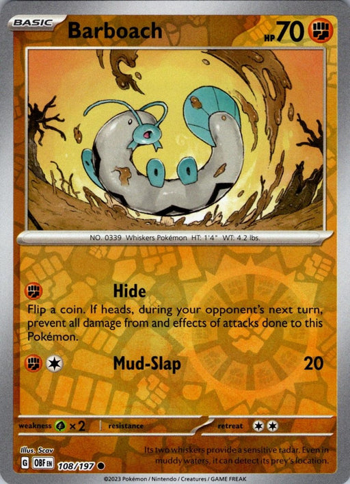 Pokemon Barboach 108/197 SV03: Obsidian Flames Normal - Eterna Cards