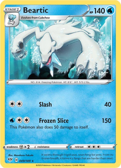 Pokemon Beartic 049/189 SWSH03: Darkness Ablaze Reverse Holo - EternaCards