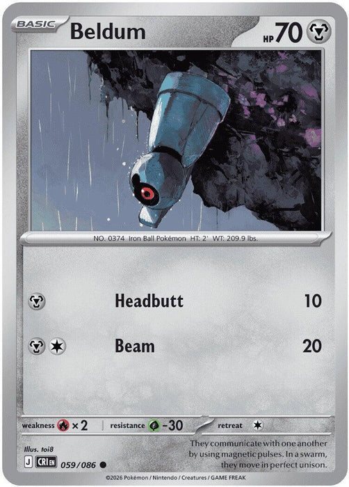 Pokemon Beldum 059/086 ME04: Chaos Rising Reverse Holo - EternaCards