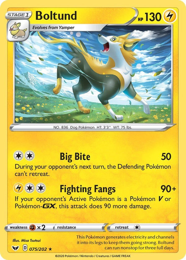 Pokemon Boltund (075) 075/202 SWSH01: Sword & Shield Base Set Reverse Holo