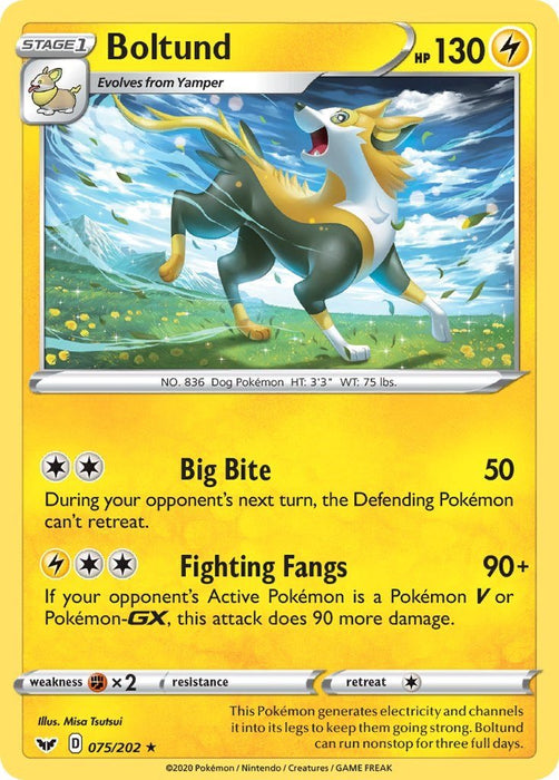 Pokemon Boltund (075) 075/202 SWSH01: Sword & Shield Base Set Reverse Holo - EternaCards