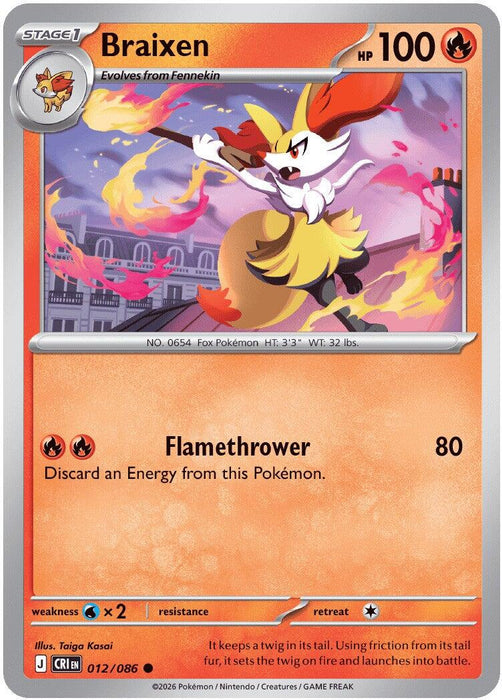 Pokemon Braixen 012/086 ME04: Chaos Rising Reverse Holo - EternaCards