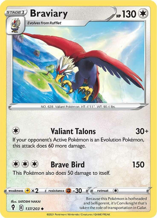 Pokemon Braviary 137/203 SWSH07: Evolving Skies Reverse Holo - EternaCards
