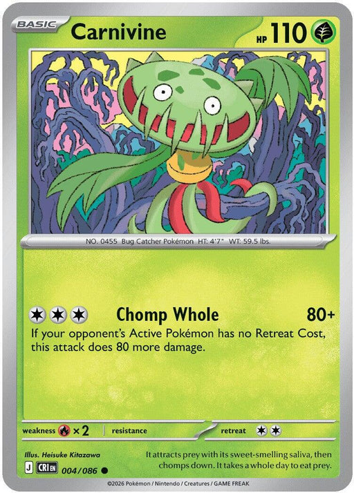 Pokemon Carnivine 004/086 ME04: Chaos Rising Reverse Holo - Eterna Cards