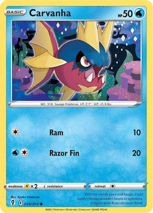 Pokemon Carvanha 035/203 SWSH07: Evolving Skies Reverse Holo - EternaCards