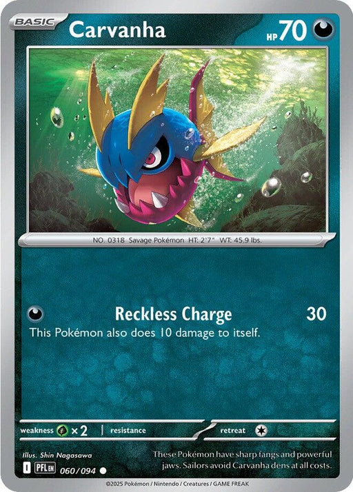 Pokemon Carvanha 060/094 ME02: Phantasmal Flames Reverse Holo - EternaCards