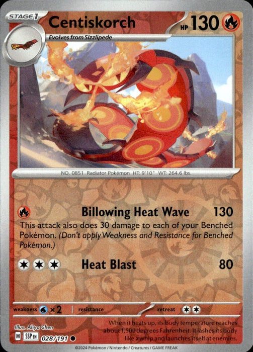 Pokemon Centiskorch 028/191 SV08: Surging Sparks Normal - Eterna Cards
