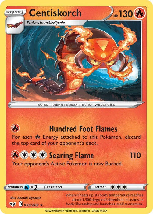 Pokemon Centiskorch 039/202 SWSH01: Sword & Shield Base Set Reverse Holo - EternaCards