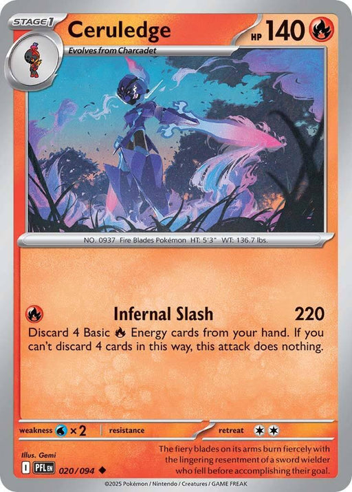 Pokemon Ceruledge 020/094 ME02: Phantasmal Flames Reverse Holo - EternaCards