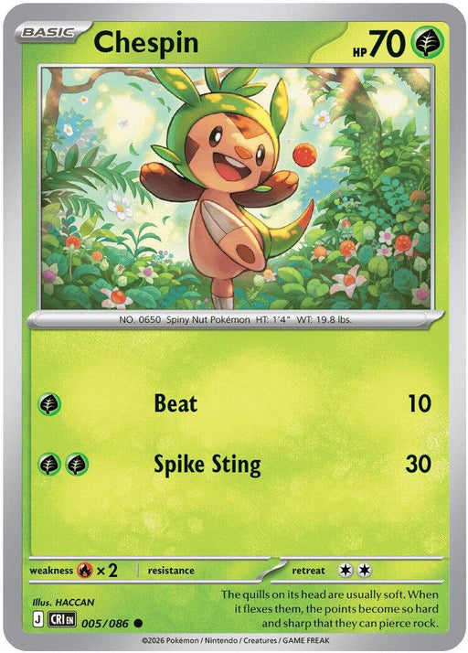 Pokemon Chespin - 005/086 ME04: Chaos Rising Normal - Eterna Cards