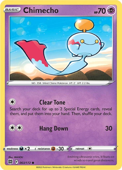 Pokemon Chimecho 063/172 SWSH09: Brilliant Stars Reverse Holo - EternaCards