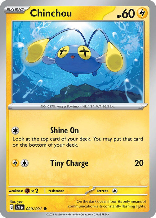 Pokemon Chinchou 020/091 SV: Paldean Fates Reverse Holo - EternaCards