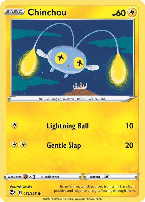 Pokemon Chinchou 051/195 SWSH12: Silver Tempest Reverse Holo - EternaCards