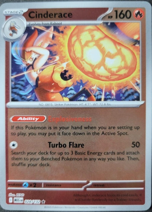 Pokemon Cinderace 028/132 ME01: Mega Evolution Holo - Eterna Cards