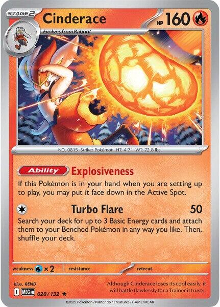 Pokemon Cinderace 028/132 ME01: Mega Evolution Holo - EternaCards