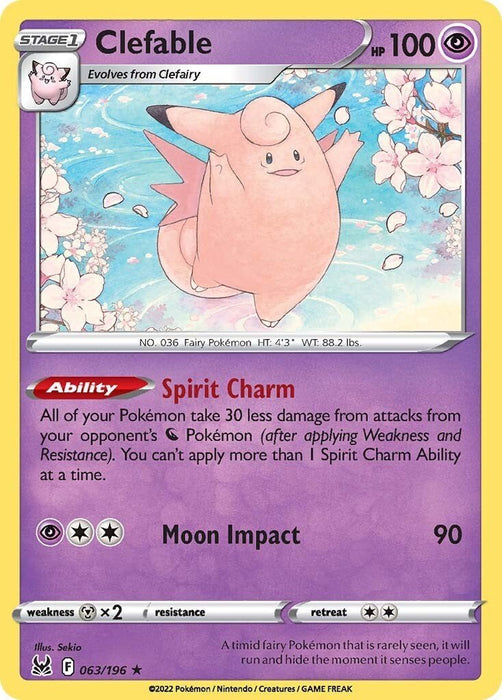 Pokemon Clefable 063/196 SWSH11: Lost Origin Reverse Holo - EternaCards