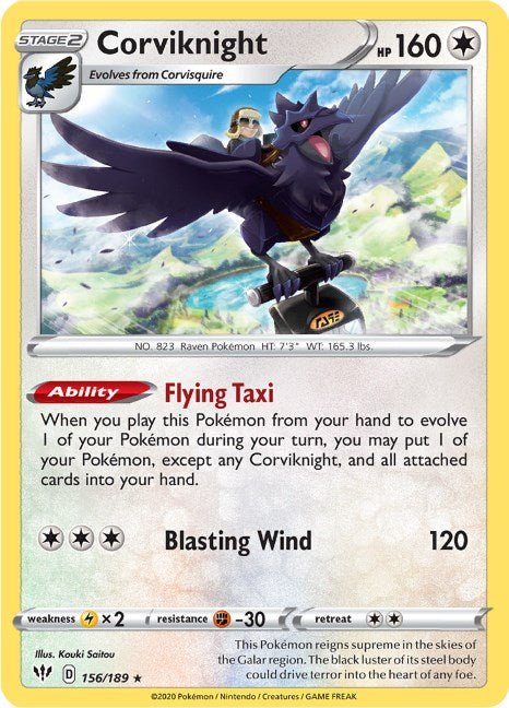 Pokemon Corviknight 156/189 SWSH03: Darkness Ablaze Reverse Holo - EternaCards