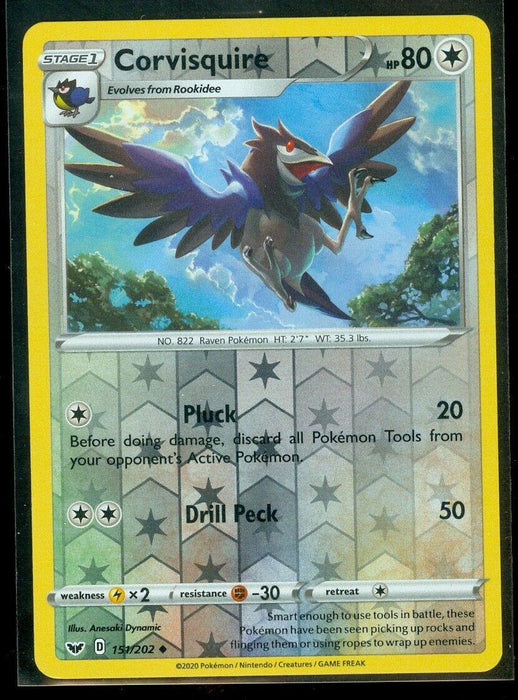 Pokemon Corvisquire 151/202 SWSH01: Sword & Shield Base Set Reverse Holo - Eterna Cards