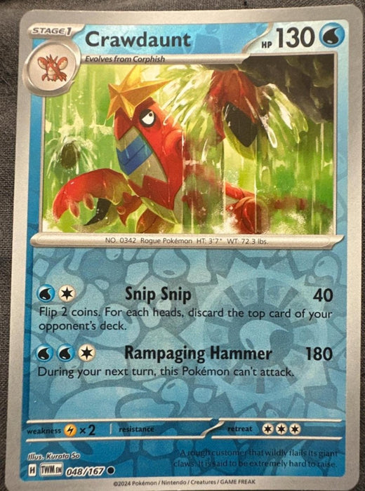 Pokemon Crawdaunt 048/167 SV06: Twilight Masquerade Normal - Eterna Cards