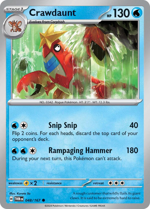 Pokemon Crawdaunt 048/167 SV06: Twilight Masquerade Reverse Holo - EternaCards