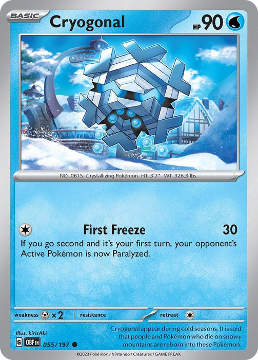 Pokemon Cryogonal 055/197 SV03: Obsidian Flames Reverse Holo - EternaCards