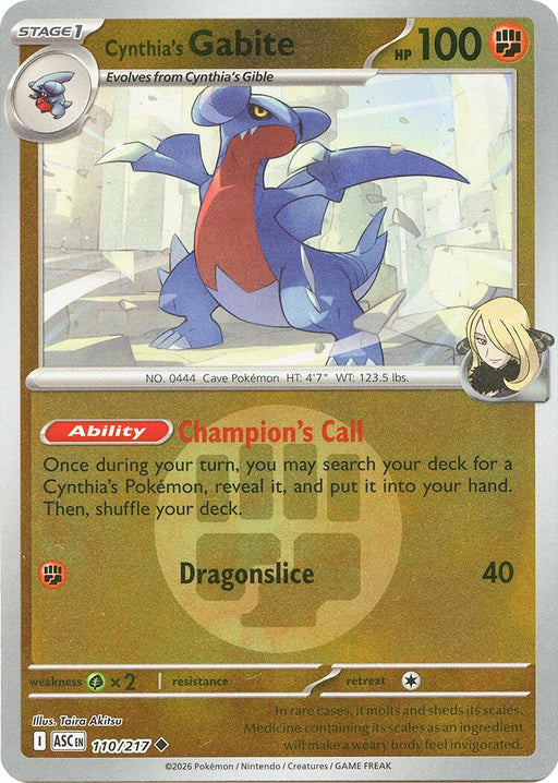 Pokemon Cynthia's Gabite (Energy Symbol Pattern) 110/217 ME: Ascended Heroes Reverse Holo - Eterna Cards