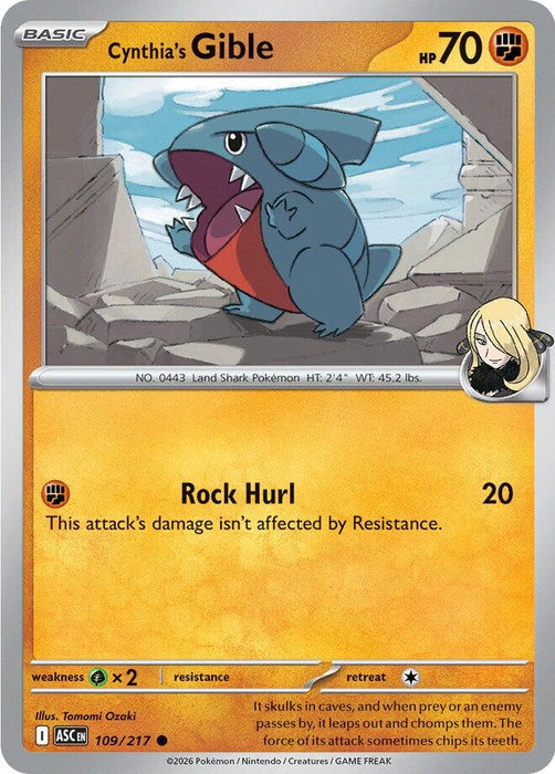 Pokemon Cynthia's Gible 109/217 ME: Ascended Heroes Normal - EternaCards
