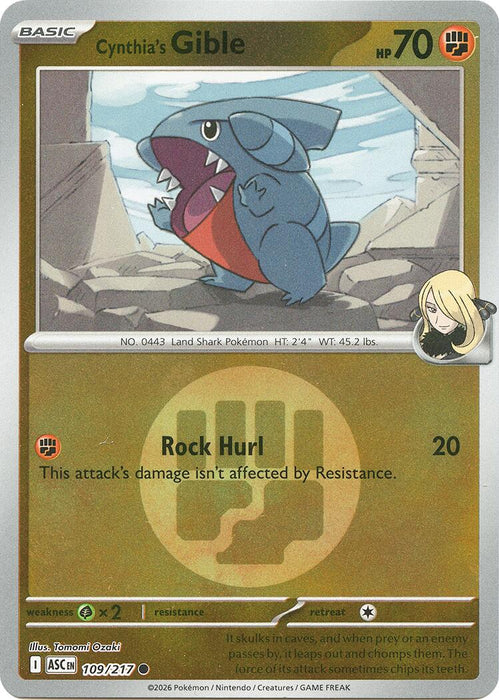 Pokemon Cynthia's Gible (Energy Symbol Pattern) 109/217 ME: Ascended Heroes Reverse Holo - Eterna Cards