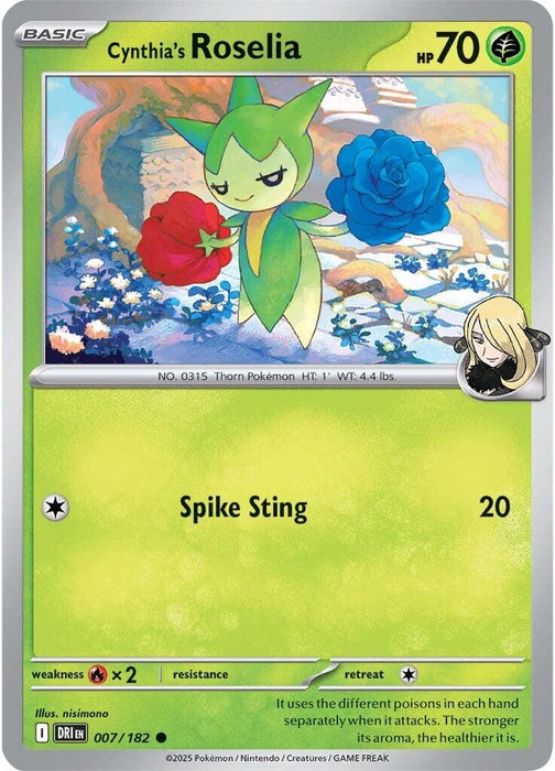 Pokemon Cynthia's Roselia 007/182 SV10: Destined Rivals Reverse Holo - EternaCards