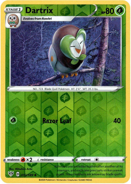 Pokemon Dartrix 012/189 SWSH03: Darkness Ablaze Normal - Eterna Cards