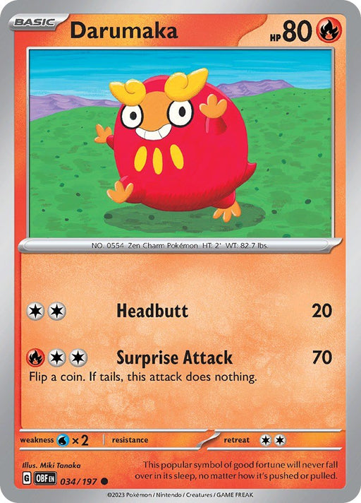 Pokemon Darumaka 034/197 SV03: Obsidian Flames Normal - Eterna Cards