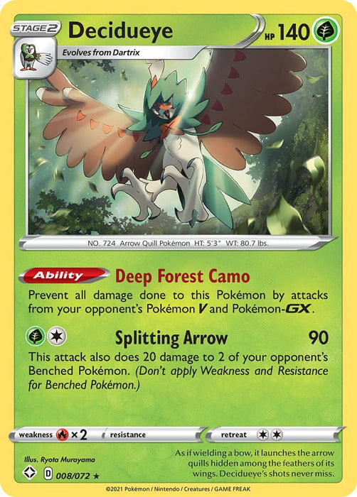 Pokemon Decidueye 008/072 Shining Fates Reverse Holo - EternaCards