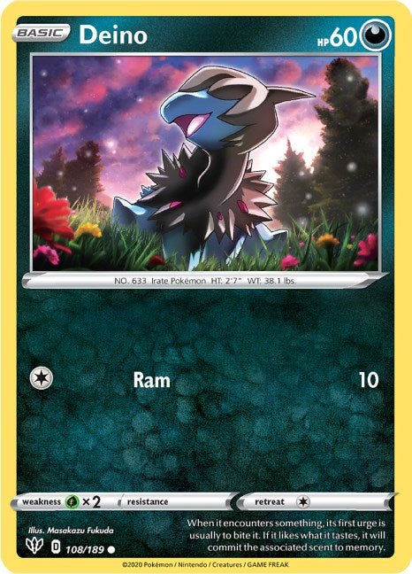 Pokemon Deino 108/189 SWSH03: Darkness Ablaze Reverse Holo - EternaCards
