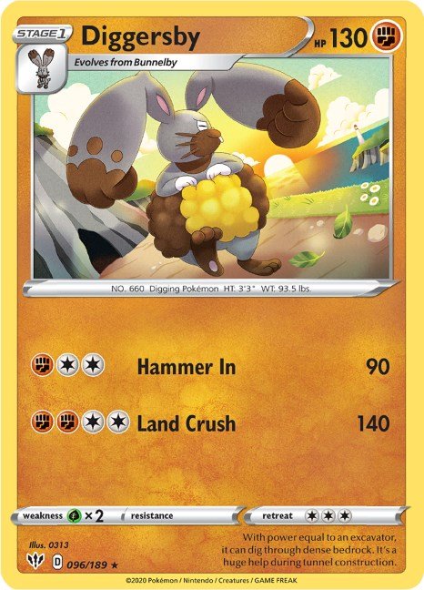 Pokemon Diggersby 096/189 SWSH03: Darkness Ablaze Normal - Eterna Cards