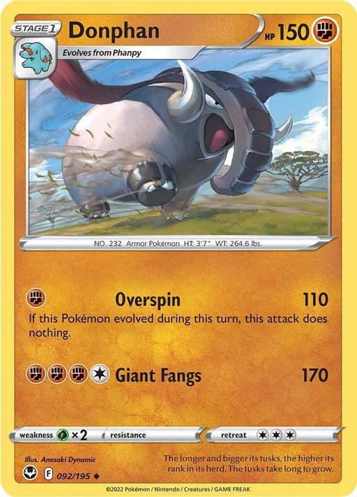 Pokemon Donphan 092/195 SWSH12: Silver Tempest Reverse Holo - EternaCards