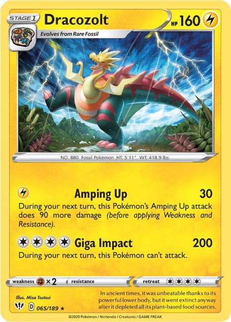 Pokemon Dracozolt 065/189 SWSH03: Darkness Ablaze Normal - Eterna Cards