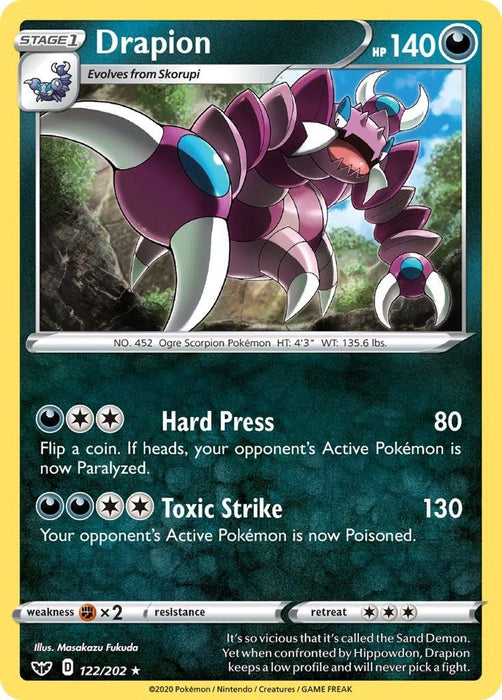 Pokemon Drapion 122/202 SWSH01: Sword & Shield Base Set Normal - Eterna Cards