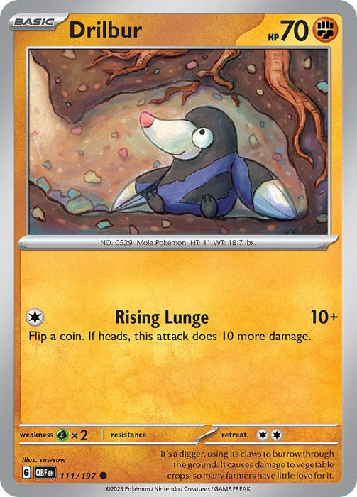 Pokemon Drilbur 111/197 SV03: Obsidian Flames Reverse Holo - EternaCards