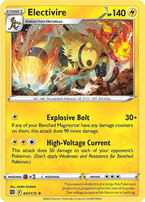 Pokemon Electivire 047/172 SWSH09: Brilliant Stars Reverse Holo - EternaCards